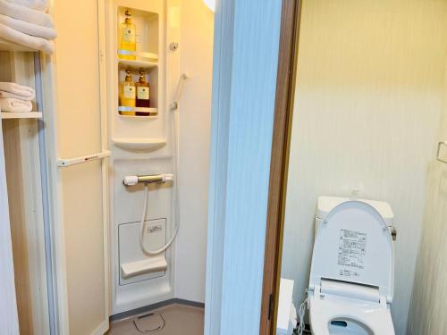 a small bathroom with a toilet and a medicine cabinet at 福宿 Fukuinn 301号室 in Takamatsu