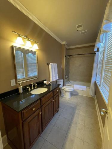 een badkamer met een wastafel en een toilet bij The Woodford Inn in Versailles