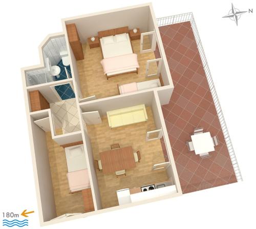 a rendering of a floor plan of a house at Apartments by the sea Cove Ljubljeva, Trogir - 2194 in Voluja