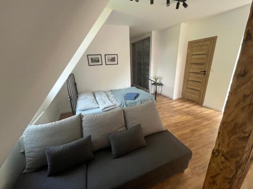 a living room with a couch and a bed at Apartament Willa Bellevue in Rabka