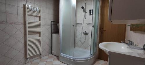 a bathroom with a shower and a sink at Apartma Ivan in Portorož