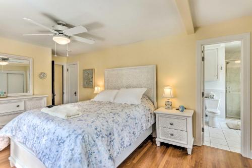 a bedroom with a bed and a bathroom at Walkable New Haven Retreat with Ocean Views! in New Haven