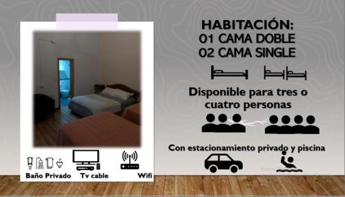 a picture of a room with a bed and a poster of a bedroom at HOTEL Halley in Vicuña