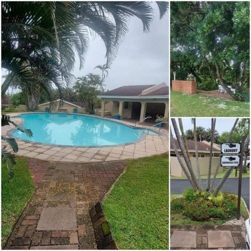a collage of three pictures of a swimming pool at Mia Haven 1 in Scottburgh
