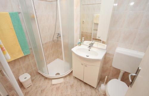 a bathroom with a shower and a sink and a toilet at Apartment Rabac 2340c in Rabac