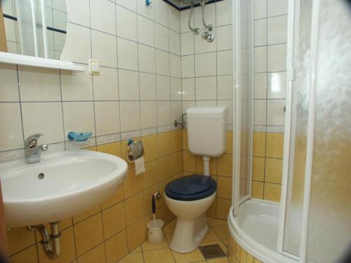 a bathroom with a sink and a toilet and a shower at Apartment Crikvenica 2354e in Crikvenica