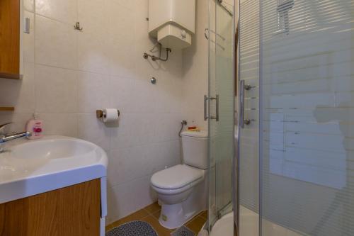 a bathroom with a toilet and a sink and a shower at Apartments by the sea Selce, Crikvenica - 2356 in Selce