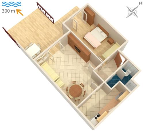 a floor plan of a room with a bedroom at Apartments and rooms with parking space Dramalj, Crikvenica - 2386 in Dramalj