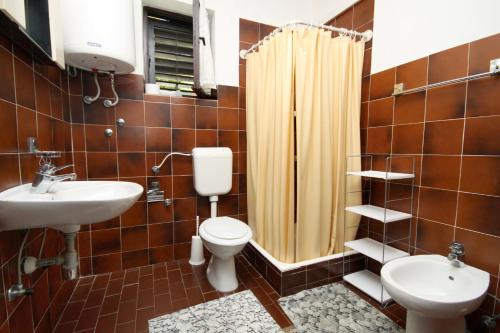 a bathroom with a sink and a toilet and a shower at Apartments by the sea Mali Losinj (Losinj) - 2493 in Mali Lošinj