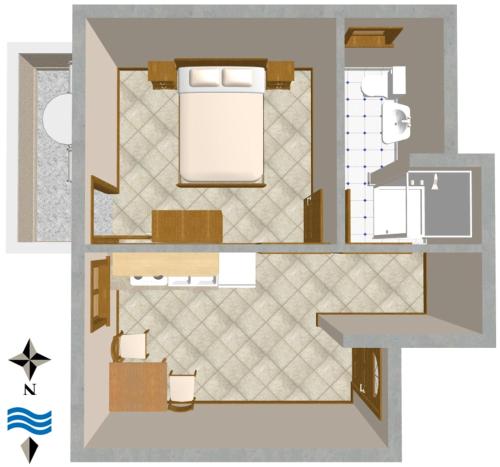 a floor plan of a small apartment with a kitchen at Apartments and rooms with parking space Nerezine, Losinj - 2506 in Nerezine