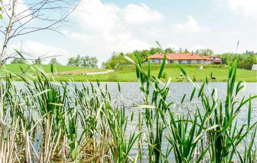 a house on a hill next to a body of water at Nice Studio In Borcz With Kitchen in Borcz