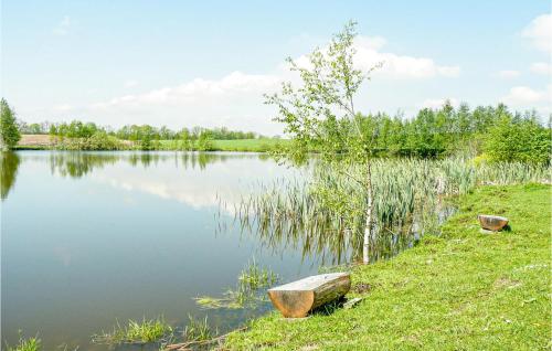a lake with a rock on the side of it at Nice Studio In Borcz With Kitchen in Borcz