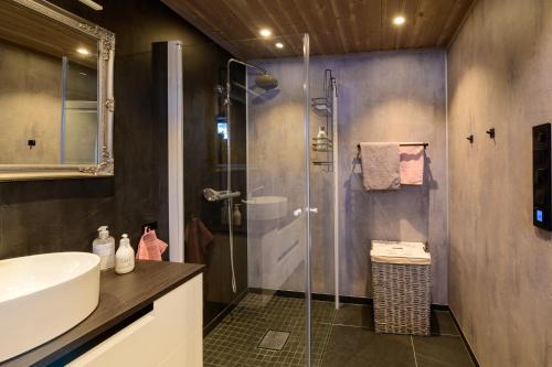 bagno con doccia e lavandino di Superior Cabin Ballstad Lofoten a Ballstad