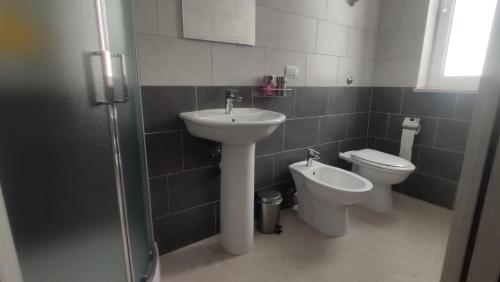 a bathroom with a sink and a toilet at Agriturismo Il Borgo in Passo di Mirabella