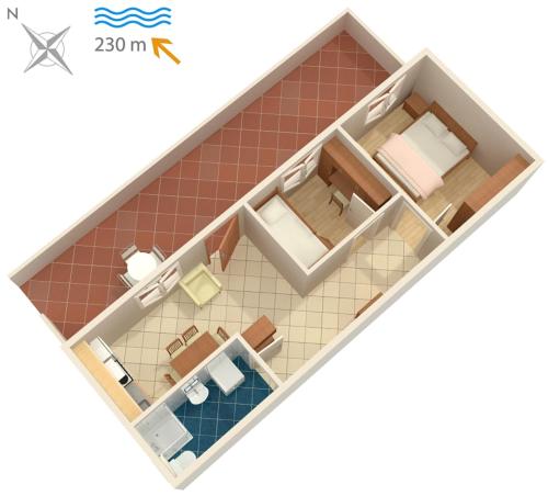 Grundriss eines Zimmers mit einem Schlafzimmer in der Unterkunft Apartments with a parking space Postira, Brac - 2948 in Postira