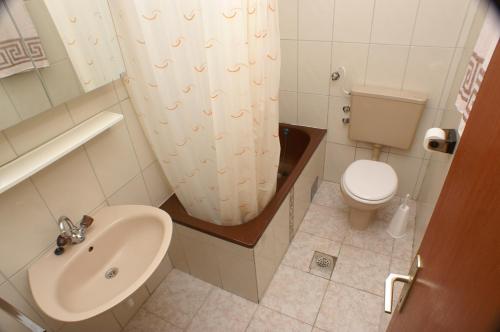 W łazience znajduje się umywalka, toaleta i prysznic. w obiekcie Apartments by the sea Milna, Brac - 2962 w mieście Milna