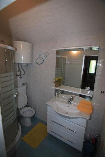 a bathroom with a sink and a toilet and a mirror at Holiday house with a parking space Bol - Brac - 2894 in Bol
