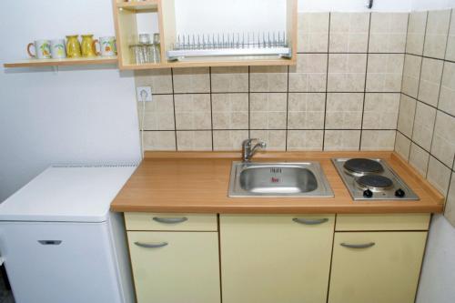 ポスティラにあるApartments with parking space Postira, Brac - 2919のシンクとコンロのある小さなキッチン