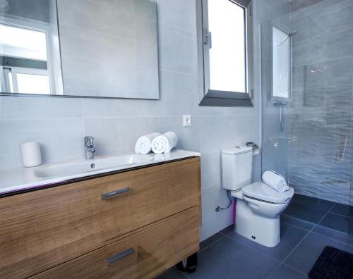 a bathroom with a toilet and a sink and a mirror at Villa Vallesa Calpe in Ifach