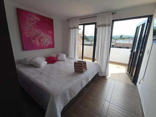 a bedroom with a large bed and a large window at Cerca al centro con parqueo GRATIS - 2 habitaciones in Popayan