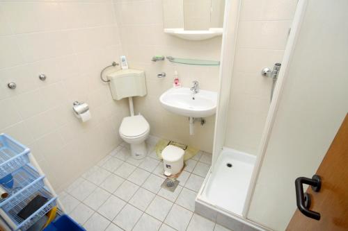 a small bathroom with a toilet and a sink at Apartments by the sea Kosljun, Pag - 3321 in Košljun