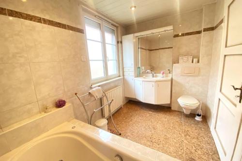 a bathroom with a tub and a toilet and a sink at House MayFa 