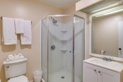 a bathroom with a shower and a toilet and a sink at K B M Resorts- KPL-28 Ultimate 3Bdrm ocean view quiet neighborhood short drive or walk to Kahekili Beach Park in Kaanapali