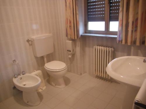 uma casa de banho com um WC e um lavatório em Hotel Mochettaz em Aosta