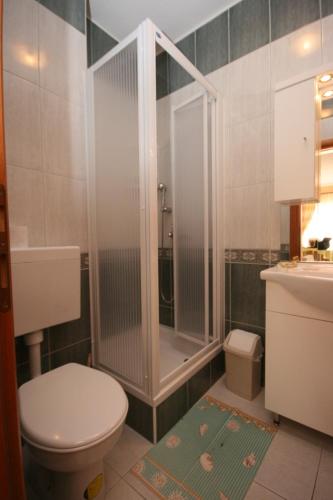 a bathroom with a shower with a toilet and a sink at Apartments with parking space Novalja, Pag - 3294 in Novalja