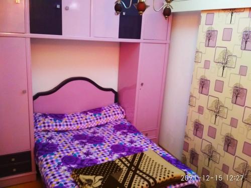1 dormitorio pequeño con 1 cama y armario en Nice house en Alexandria