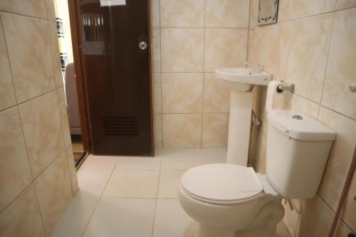 uma casa de banho com um WC e um lavatório em Ice Bear Bar & Tourist Inn em Dauis