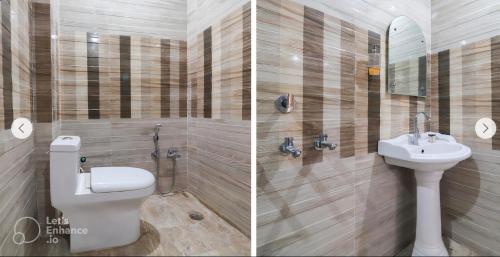 Bāra BankiにあるSurja Resortのバスルーム(トイレ、洗面台付)の写真2枚