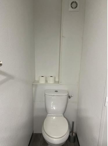 een badkamer met een toilet en 2 rollen toiletpapier bij StudioA hyper-centre climatisé in Albi