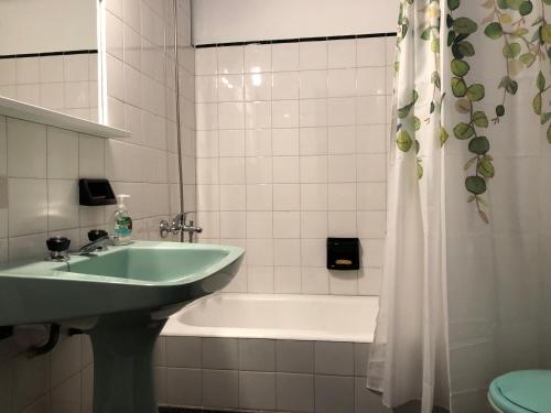 a bathroom with a sink and a bath tub at Casa Tradicional del Barrio de la Estación in Tandil