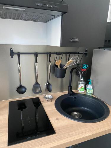 a kitchen counter with a sink and a sink at Appartement Centre ville Louviers in Louviers