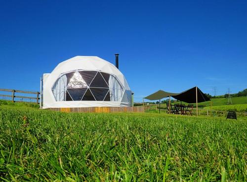 a white dome tent in a field of grass at Greenacres Glamping in Lea