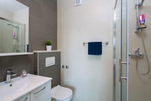 a bathroom with a shower and a toilet and a sink at Apartments with parking space Rabac, Labin - 3015 in Rabac