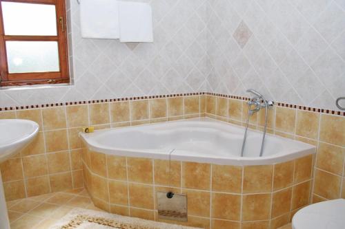 La salle de bains est pourvue d'une baignoire, de toilettes et d'un lavabo. dans l'établissement Luxury villa with a swimming pool Belavici, Marcana - 3028, à Barban