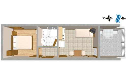 - un plan d'étage d'un petit appartement avec une chambre dans l'établissement Apartment Duce 2737b, à Duće