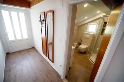 e bagno con servizi igienici e cabina doccia. di Apartments with a parking space Dubrovnik - 4673 a Dubrovnik