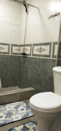a bathroom with a toilet and a shower and a tub at посуточный in Gyumri