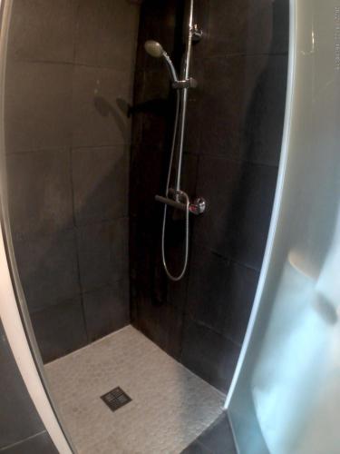 a shower stall with a glass door with a shower at Chez Daniel & Catherine in La Chevrolière