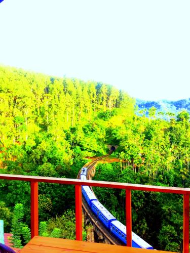 a train traveling down a track in the forest at Green Nature Paradise Ella in Ella
