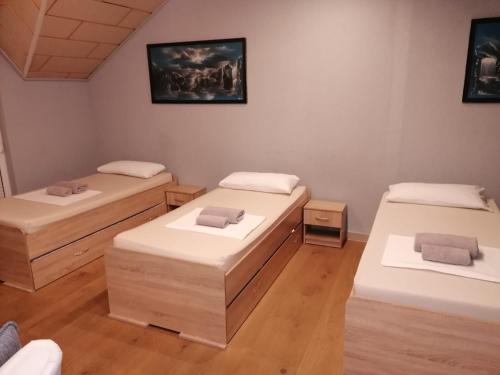 3 posti letto in una camera con pavimenti in legno di Apartment-Design ad Altenstadt