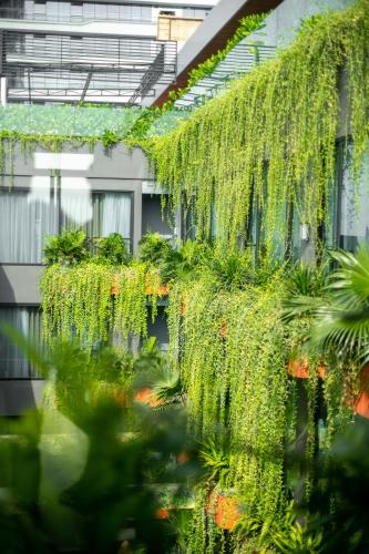 a building with a bunch of plants hanging from it at Chi House Danang Hotel and Apartment in Da Nang