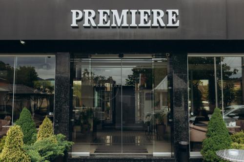 a store front of a furniture store with glass windows at Premiere Hotel in Khust