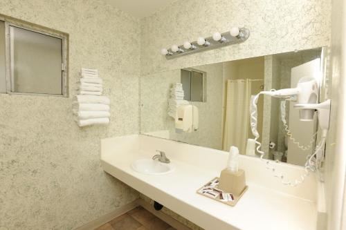 a bathroom with a sink and a mirror at Victoria Motel in Ventura