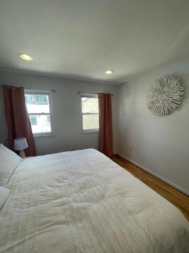 費城的住宿－The Fillmore Point Northern Liberties/Fishtown，一间卧室设有一张大床和两个窗户。