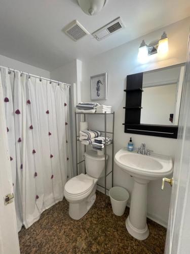 łazienka z toaletą i umywalką w obiekcie The Fillmore Point Northern Liberties/Fishtown w Filadelfii