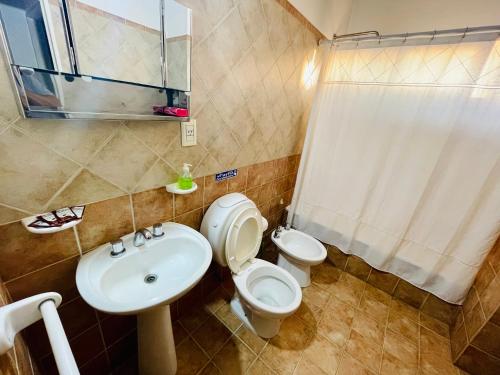 een badkamer met een toilet en een wastafel bij Jujuy Downtown suite WIIFI in San Salvador de Jujuy